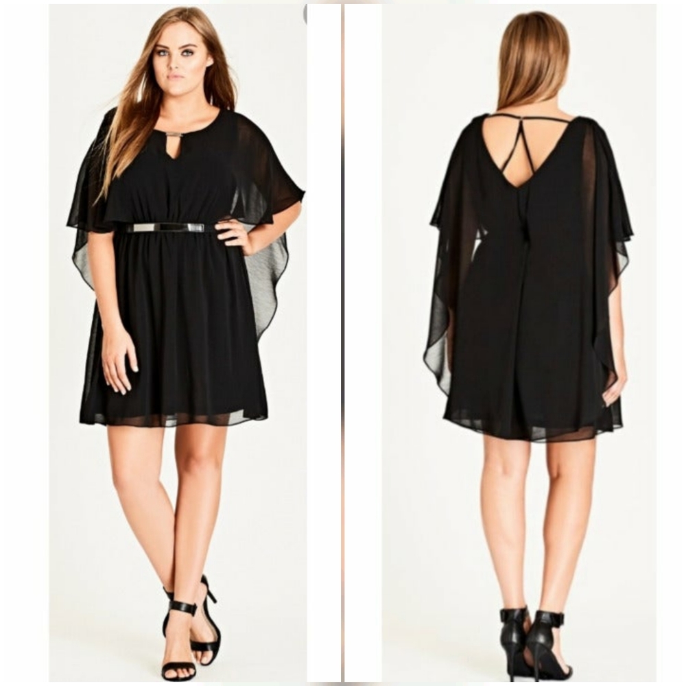 City Chic - Plus Size 18 M Black Mini Capelet Dress